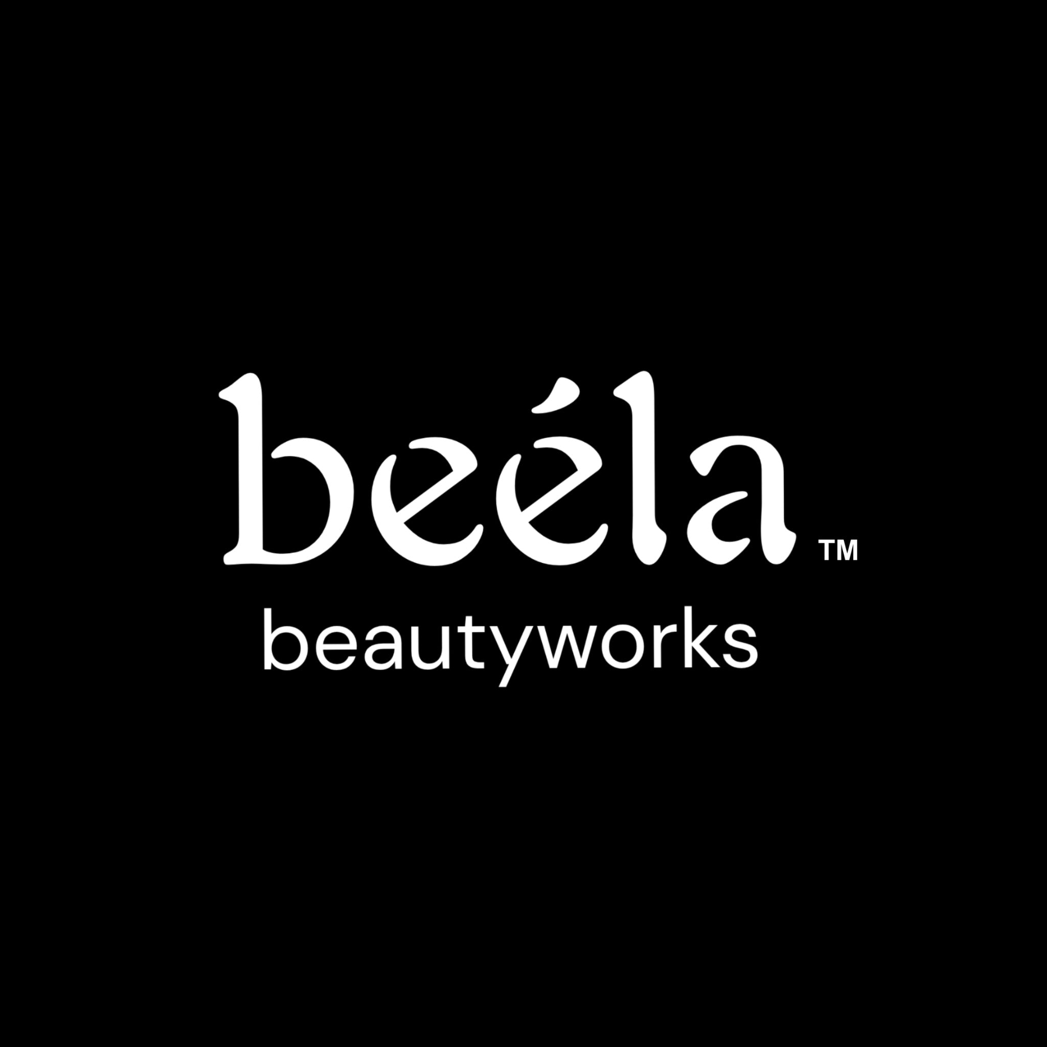 Beela beautyworks logo on a black background
