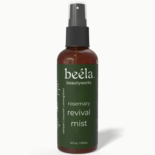 Beela Rosemary Revival Mist — rosemary-infused hair mist that refreshes and strengthens scalp and strands.