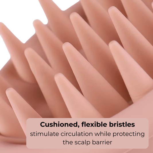 Soft flexible silicone scalp scrubber bristles for scalp massage, circulation, and gentle exfoliation